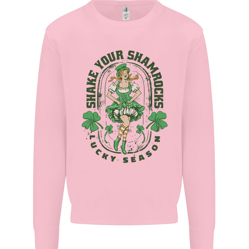 St Patricks Day Shake Your Shamrocks Kids Sweatshirt Jumper Light Pink