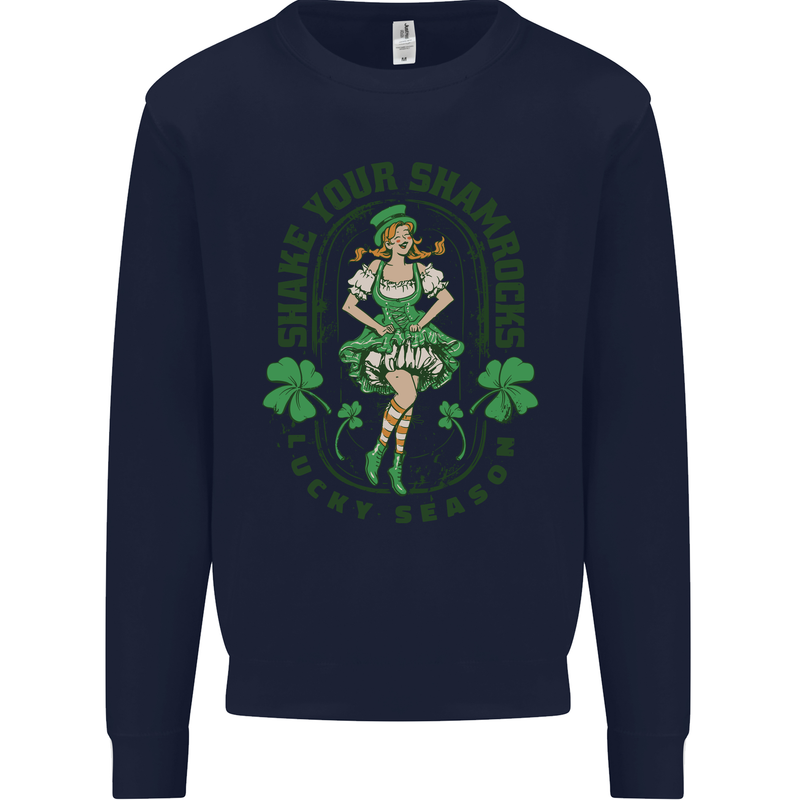 St Patricks Day Shake Your Shamrocks Kids Sweatshirt Jumper Navy Blue
