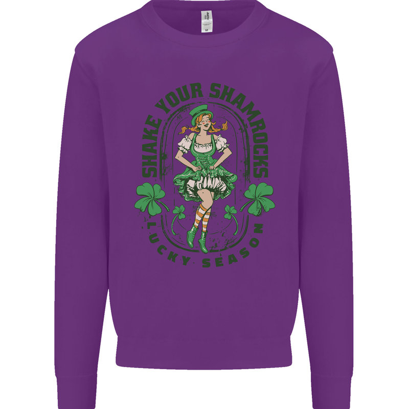 St Patricks Day Shake Your Shamrocks Kids Sweatshirt Jumper Purple