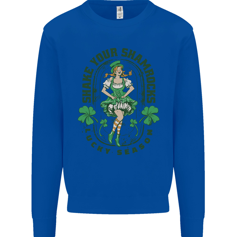 St Patricks Day Shake Your Shamrocks Kids Sweatshirt Jumper Royal Blue