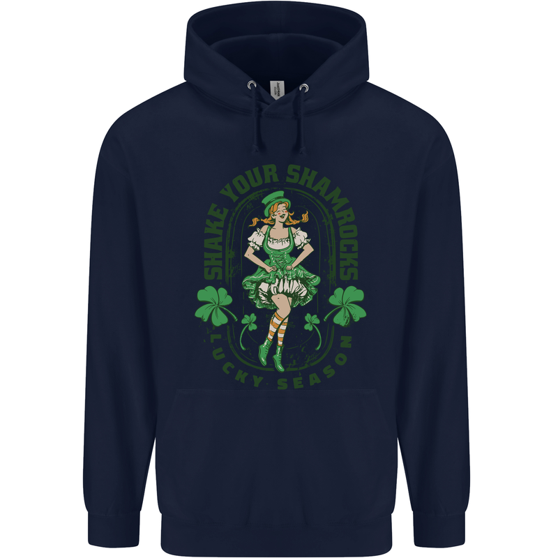St Patricks Day Shake Your Shamrocks Mens 80% Cotton Hoodie Navy Blue