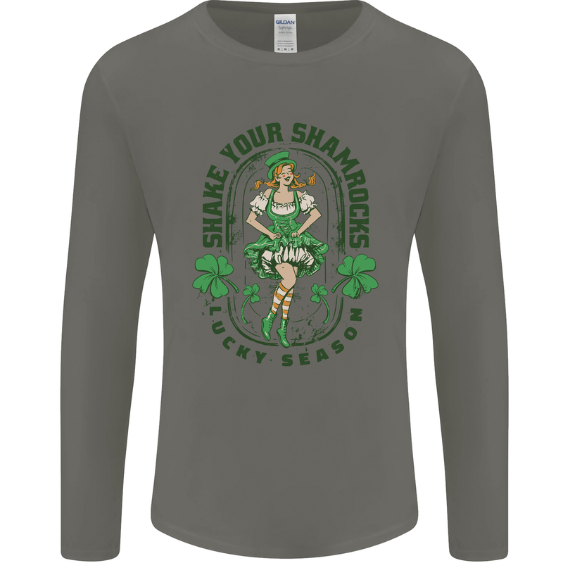 St Patricks Day Shake Your Shamrocks Mens Long Sleeve T-Shirt Charcoal