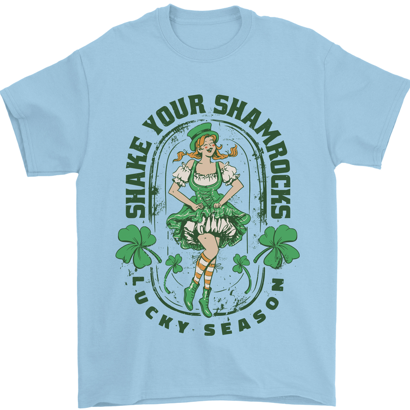 St Patricks Day Shake Your Shamrocks Mens T-Shirt 100% Cotton Light Blue