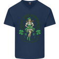 St Patricks Day Shake Your Shamrocks Mens V-Neck Cotton T-Shirt Navy Blue