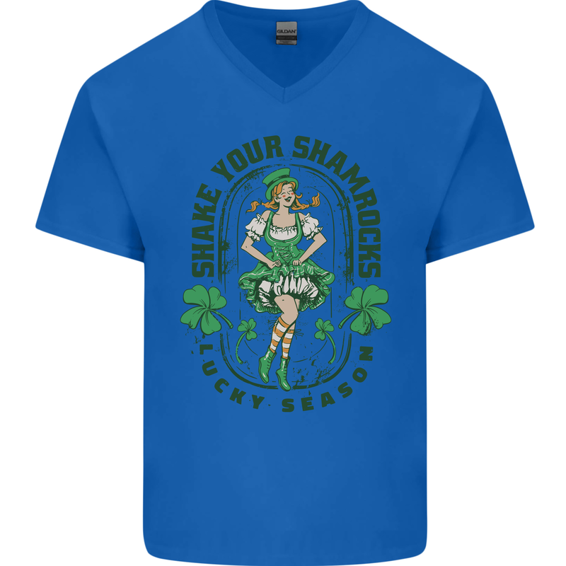 St Patricks Day Shake Your Shamrocks Mens V-Neck Cotton T-Shirt Royal Blue