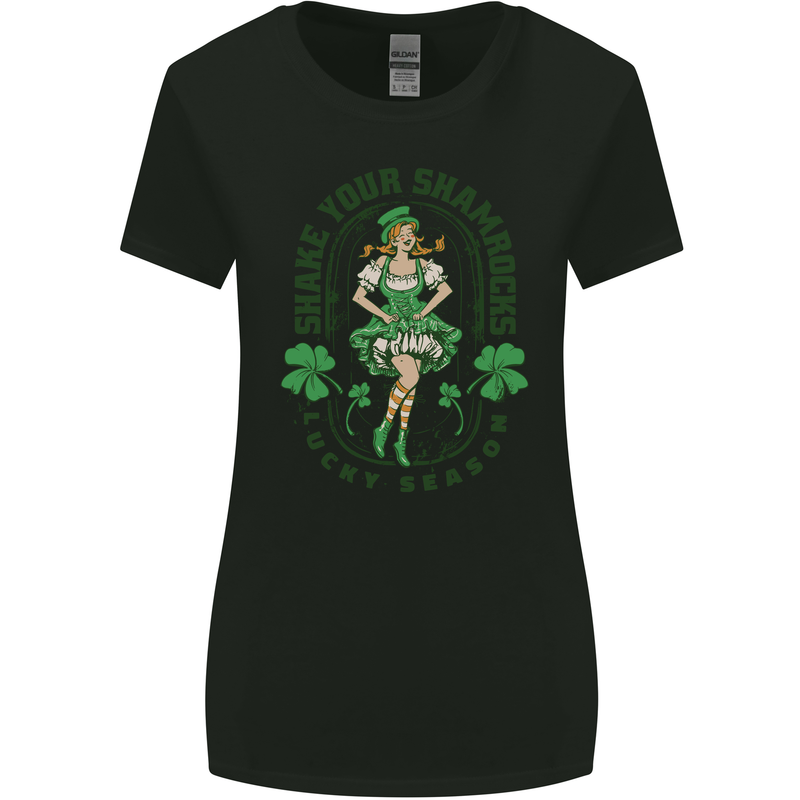 St Patricks Day Shake Your Shamrocks Womens Wider Cut T-Shirt Black