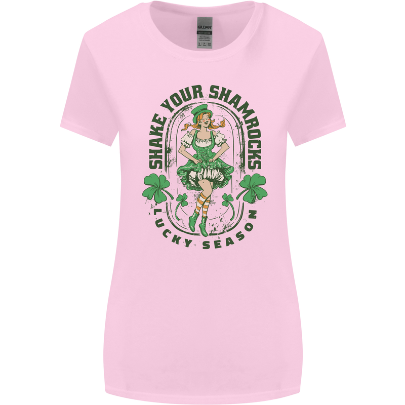 St Patricks Day Shake Your Shamrocks Womens Wider Cut T-Shirt Light Pink