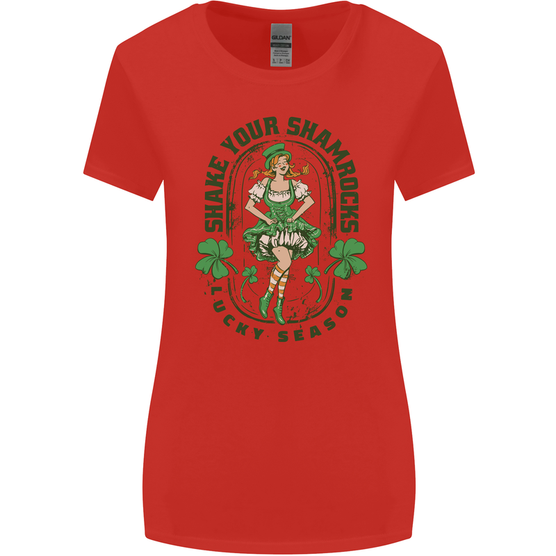 St Patricks Day Shake Your Shamrocks Womens Wider Cut T-Shirt Red
