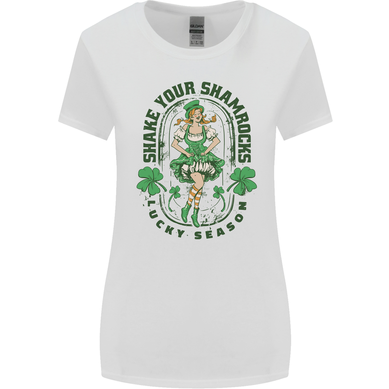 St Patricks Day Shake Your Shamrocks Womens Wider Cut T-Shirt White