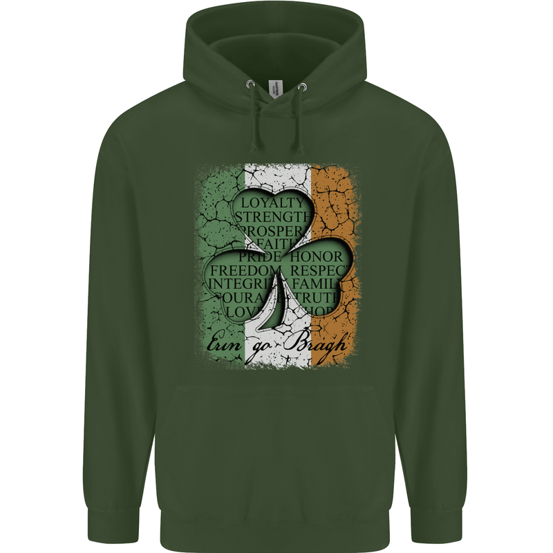 St Patricks Day Shamrock 3 Leaf Clover Childrens Kids Hoodie Forest Green