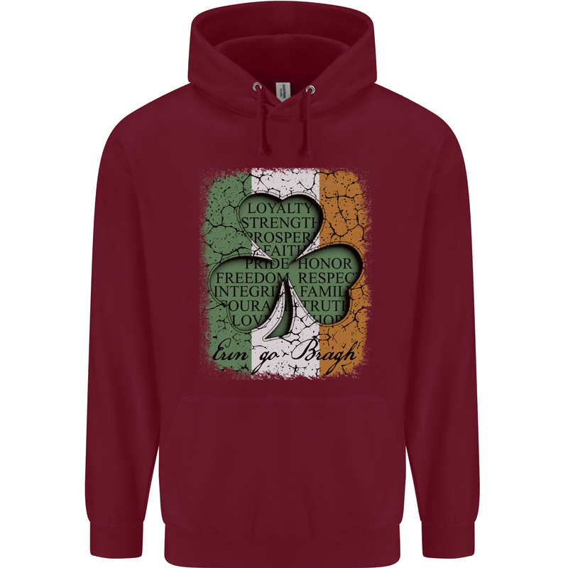 St Patricks Day Shamrock 3 Leaf Clover Childrens Kids Hoodie Maroon