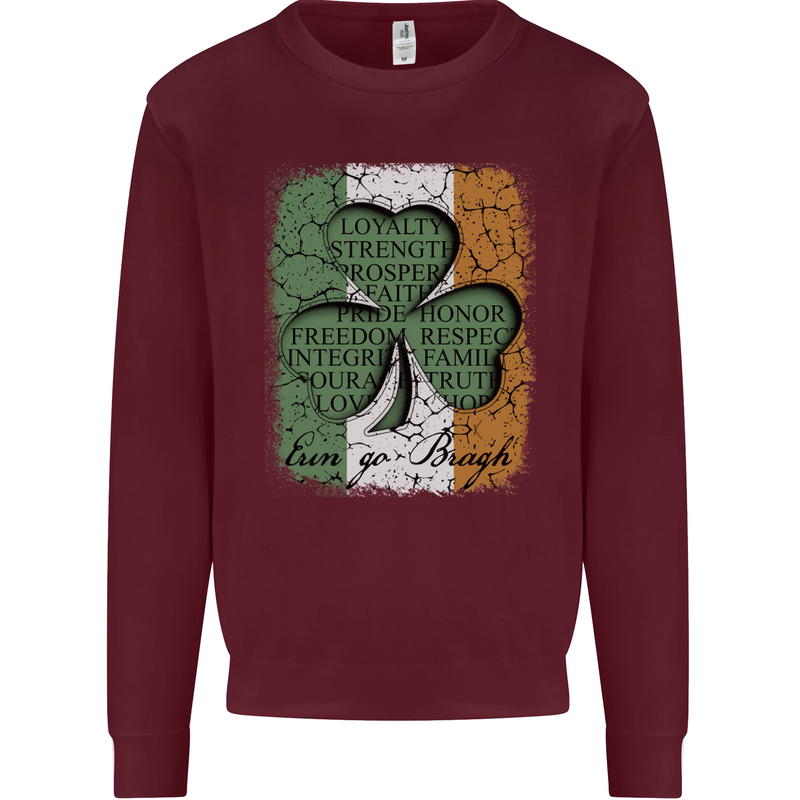 St Patricks Day Shamrock 3 Leaf Clover Kids Sweatshirt Jumper Maroon