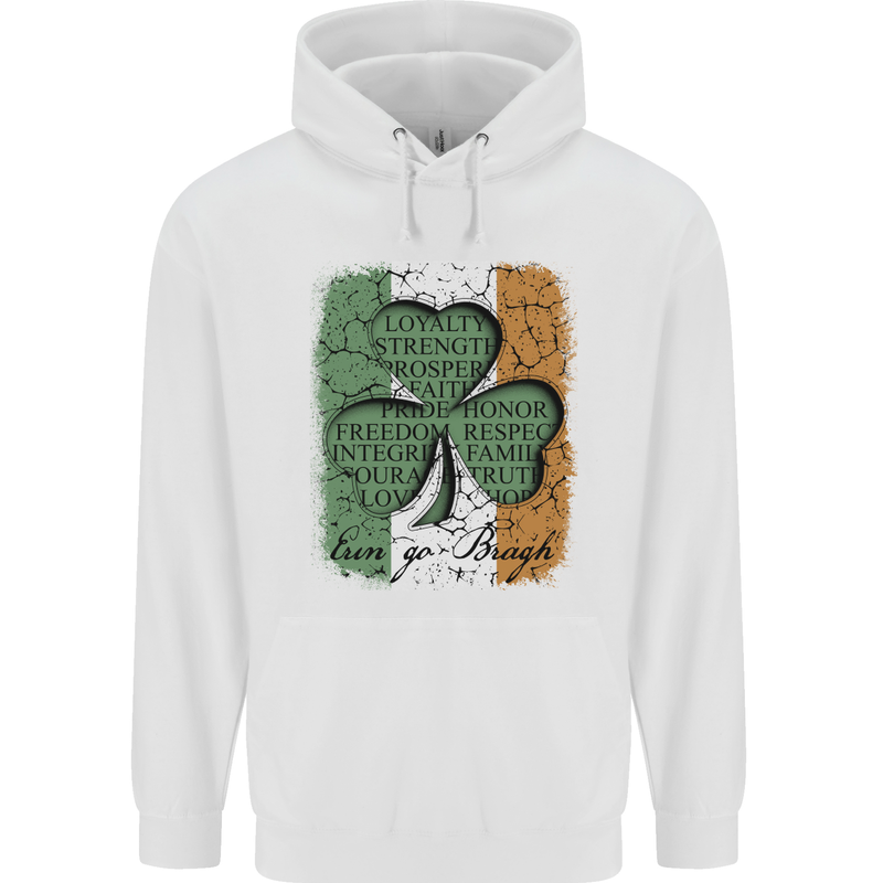 St Patricks Day Shamrock 3 Leaf Clover Mens 80% Cotton Hoodie White