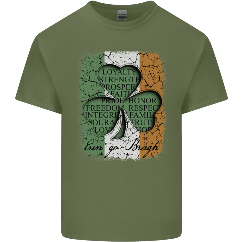 St Patricks Day Shamrock 3 Leaf Clover Mens Cotton T-Shirt Tee Top Military Green