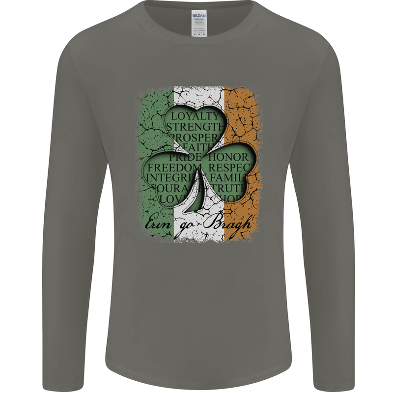 St Patricks Day Shamrock 3 Leaf Clover Mens Long Sleeve T-Shirt Charcoal
