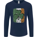 St Patricks Day Shamrock 3 Leaf Clover Mens Long Sleeve T-Shirt Navy Blue