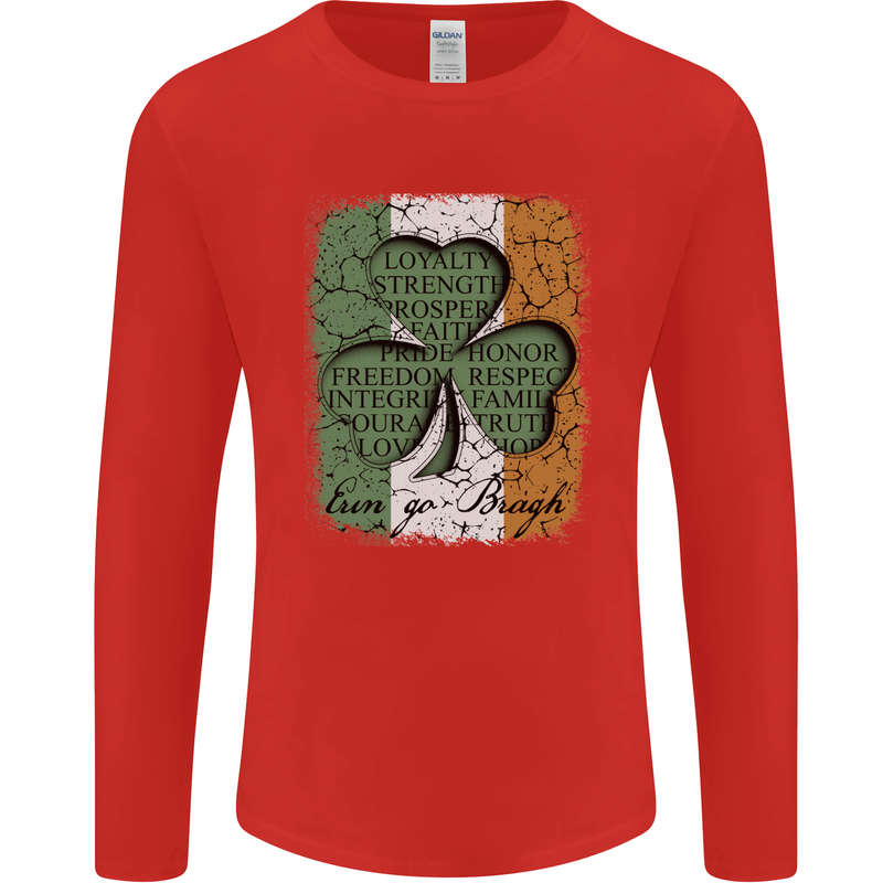 St Patricks Day Shamrock 3 Leaf Clover Mens Long Sleeve T-Shirt Red