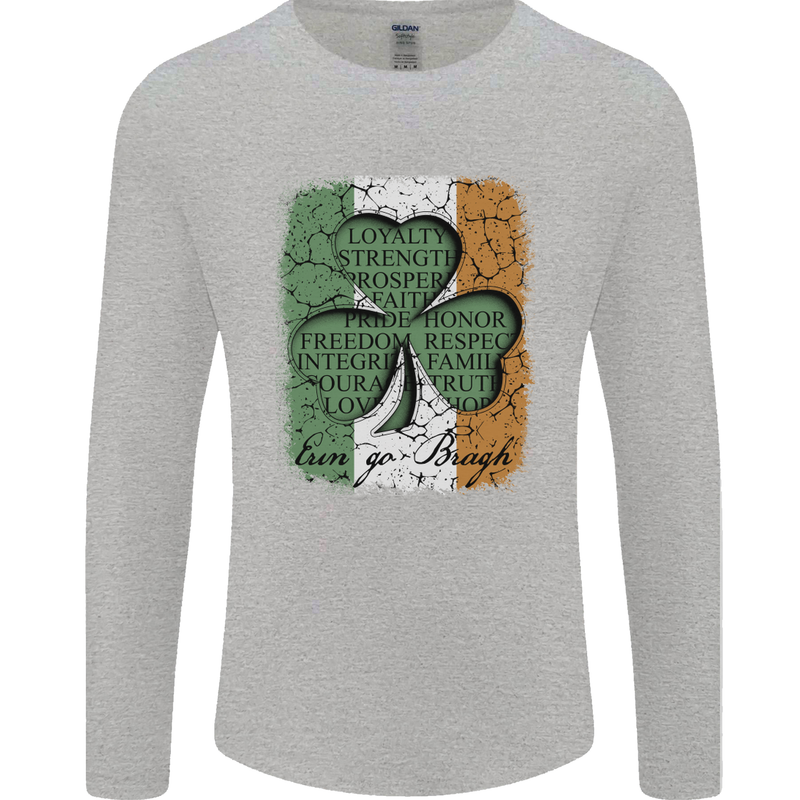 St Patricks Day Shamrock 3 Leaf Clover Mens Long Sleeve T-Shirt Sports Grey