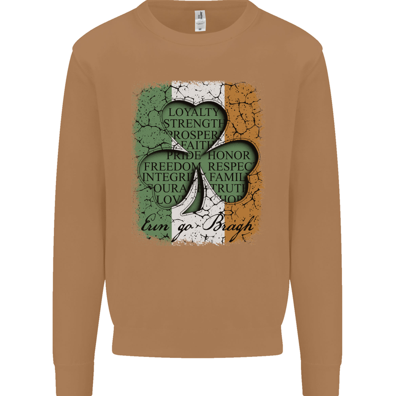 St Patricks Day Shamrock 3 Leaf Clover Mens Sweatshirt Jumper Caramel Latte