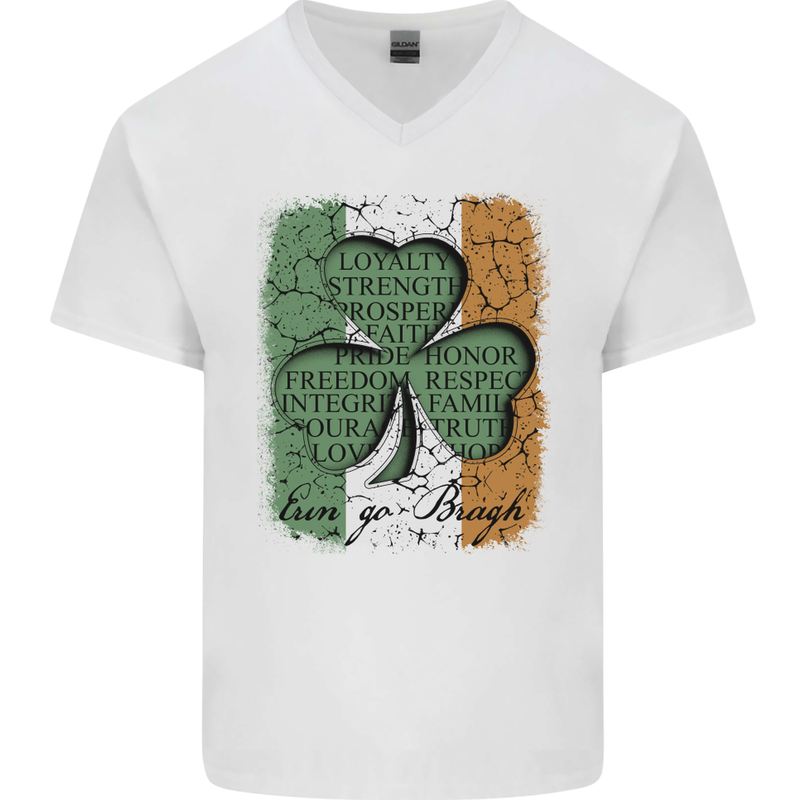 St Patricks Day Shamrock 3 Leaf Clover Mens V-Neck Cotton T-Shirt White