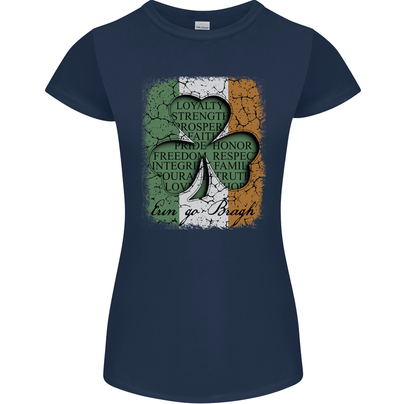 St Patricks Day Shamrock 3 Leaf Clover Womens Petite Cut T-Shirt Navy Blue