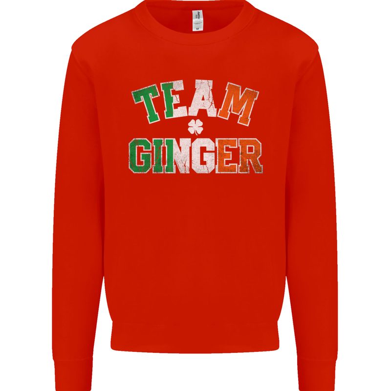 St Patricks Day Team Ginger Funny Irish Kids Sweatshirt Jumper Bright Red