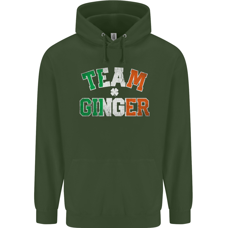 St Patricks Day Team Ginger Funny Irish Mens 80% Cotton Hoodie Forest Green