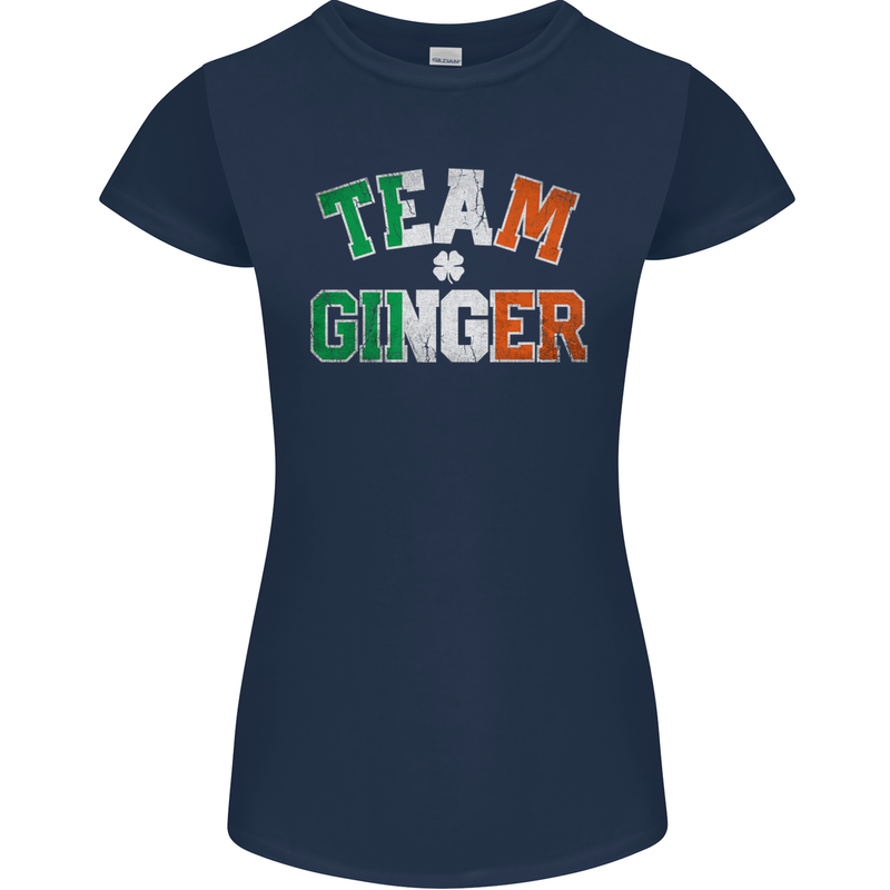 St Patricks Day Team Ginger Funny Irish Womens Petite Cut T-Shirt Navy Blue