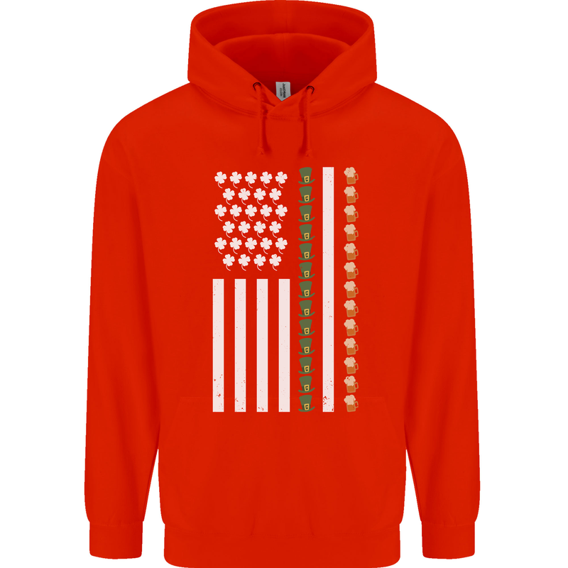 St Patricks Day USA Flag America Beer Alcohol Childrens Kids Hoodie Bright Red