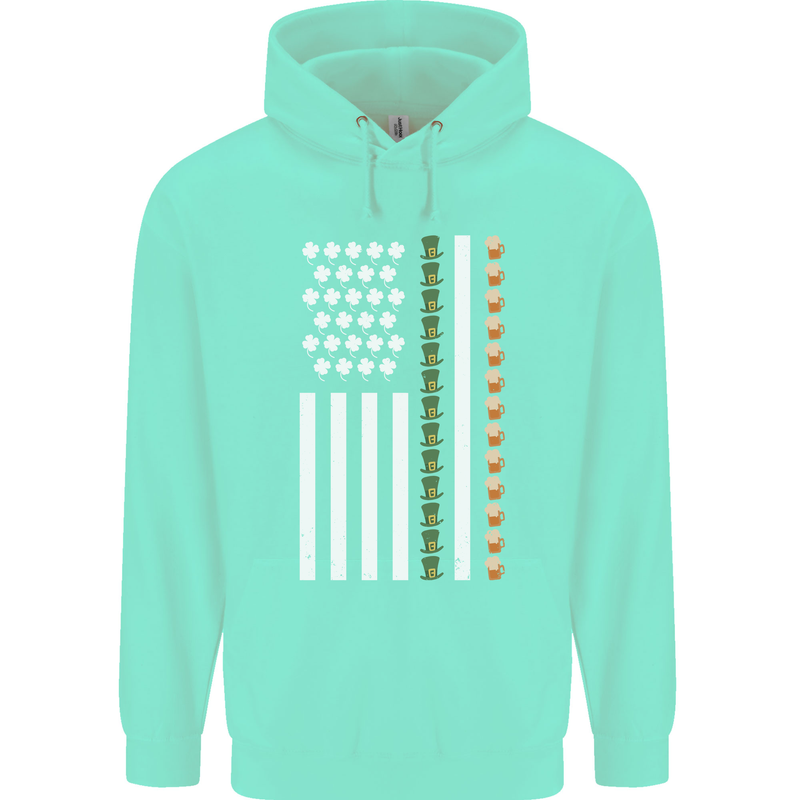 St Patricks Day USA Flag America Beer Alcohol Childrens Kids Hoodie Peppermint