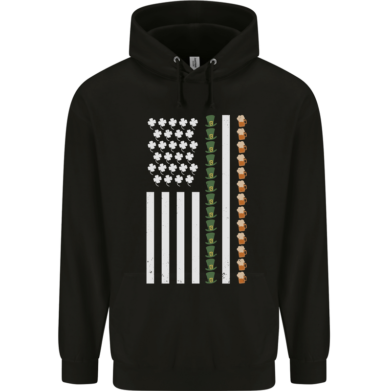 St Patricks Day USA Flag America Beer Alcohol Mens 80% Cotton Hoodie Black