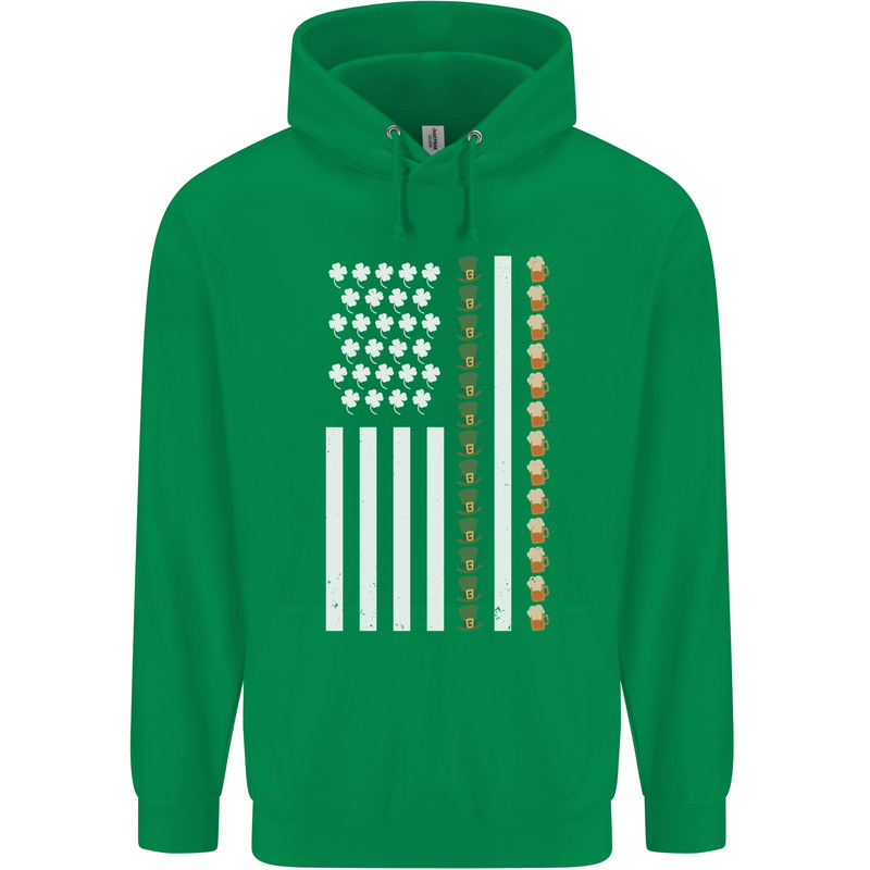 St Patricks Day USA Flag America Beer Alcohol Mens 80% Cotton Hoodie Irish Green