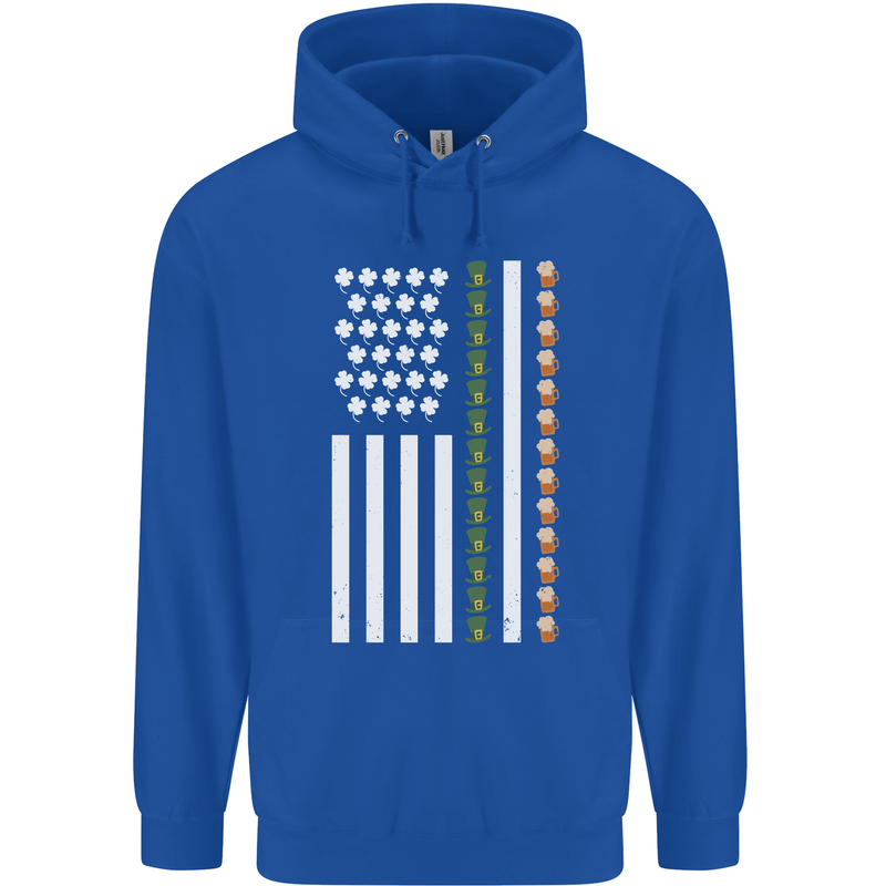 St Patricks Day USA Flag America Beer Alcohol Mens 80% Cotton Hoodie Royal Blue