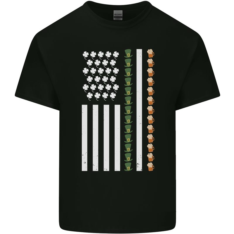 St Patricks Day USA Flag America Beer Alcohol Mens Cotton T-Shirt Tee Top Black
