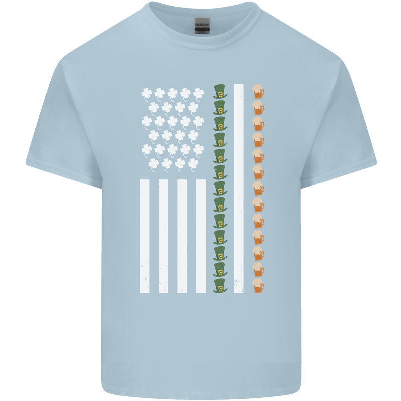 St Patricks Day USA Flag America Beer Alcohol Mens Cotton T-Shirt Tee Top Light Blue