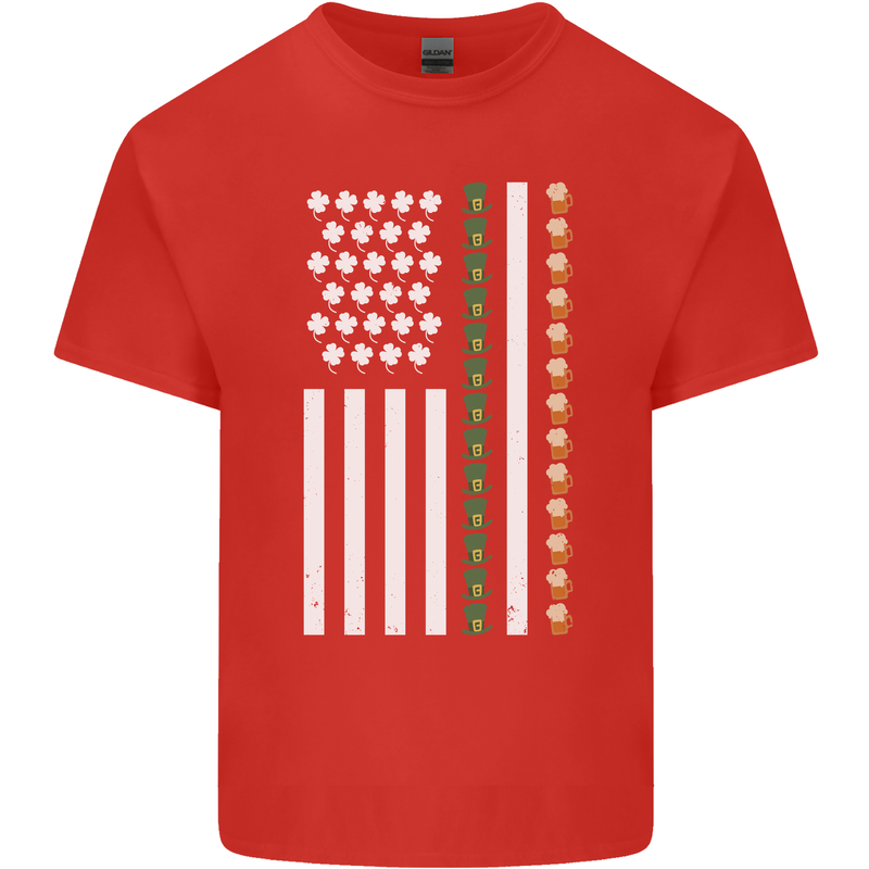 St Patricks Day USA Flag America Beer Alcohol Mens Cotton T-Shirt Tee Top Red