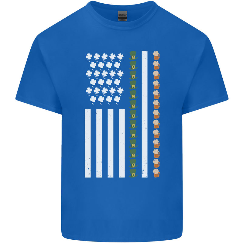 St Patricks Day USA Flag America Beer Alcohol Mens Cotton T-Shirt Tee Top Royal Blue