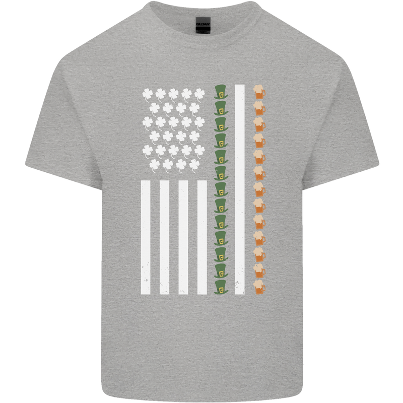 St Patricks Day USA Flag America Beer Alcohol Mens Cotton T-Shirt Tee Top Sports Grey