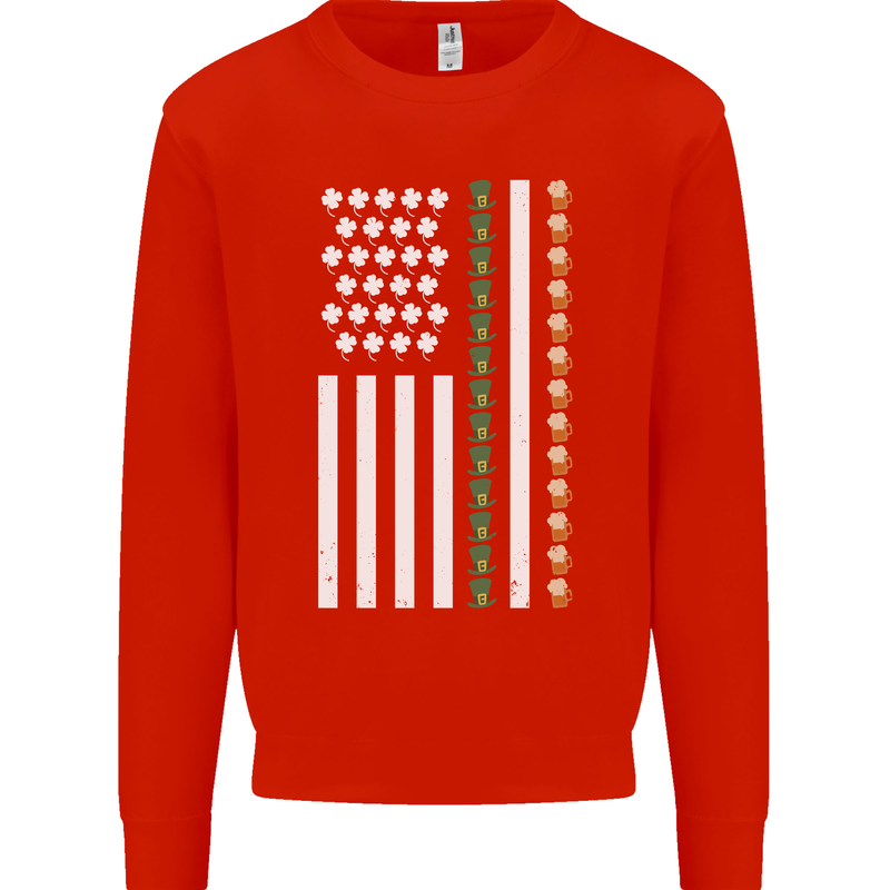 St Patricks Day USA Flag America Beer Alcohol Mens Sweatshirt Jumper Bright Red