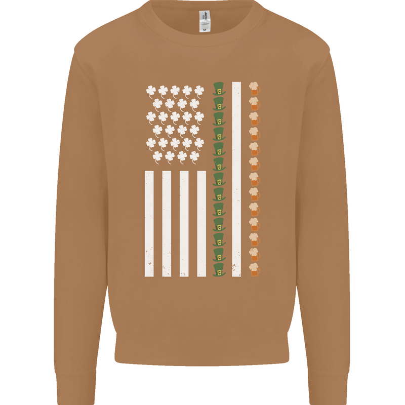 St Patricks Day USA Flag America Beer Alcohol Mens Sweatshirt Jumper Caramel Latte