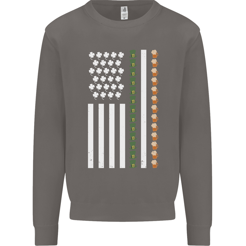 St Patricks Day USA Flag America Beer Alcohol Mens Sweatshirt Jumper Charcoal