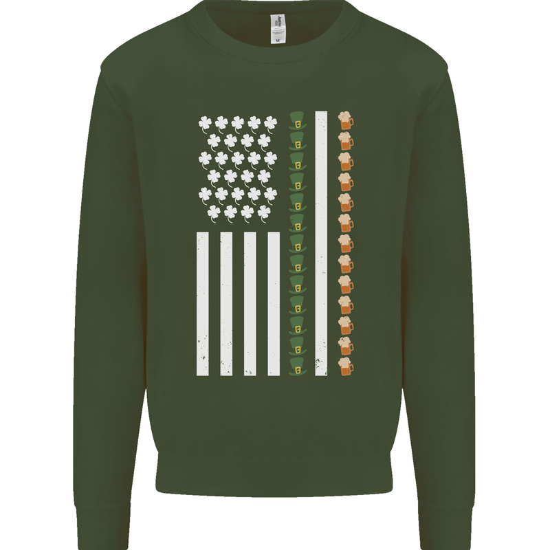 St Patricks Day USA Flag America Beer Alcohol Mens Sweatshirt Jumper Forest Green