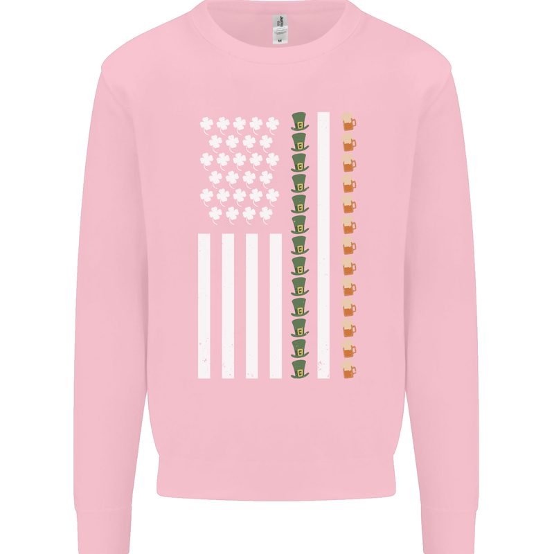 St Patricks Day USA Flag America Beer Alcohol Mens Sweatshirt Jumper Light Pink