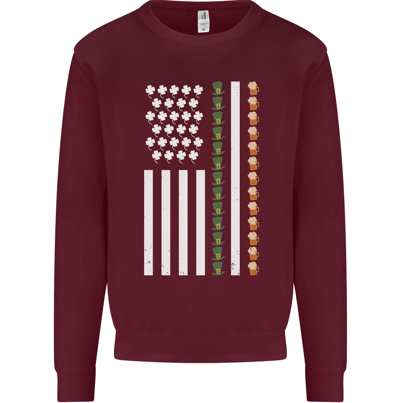 St Patricks Day USA Flag America Beer Alcohol Mens Sweatshirt Jumper Maroon