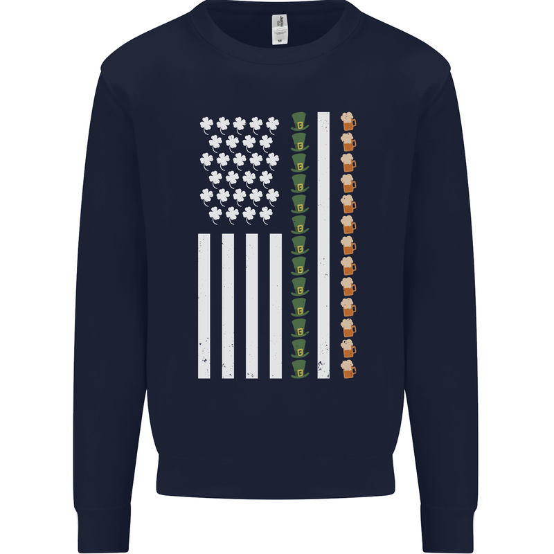 St Patricks Day USA Flag America Beer Alcohol Mens Sweatshirt Jumper Navy Blue