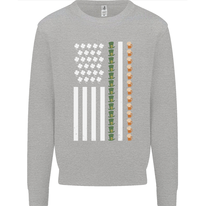 St Patricks Day USA Flag America Beer Alcohol Mens Sweatshirt Jumper Sports Grey