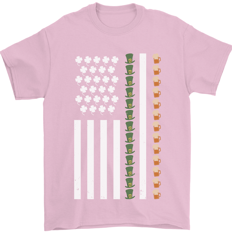 St Patricks Day USA Flag America Beer Alcohol Mens T-Shirt 100% Cotton Light Pink
