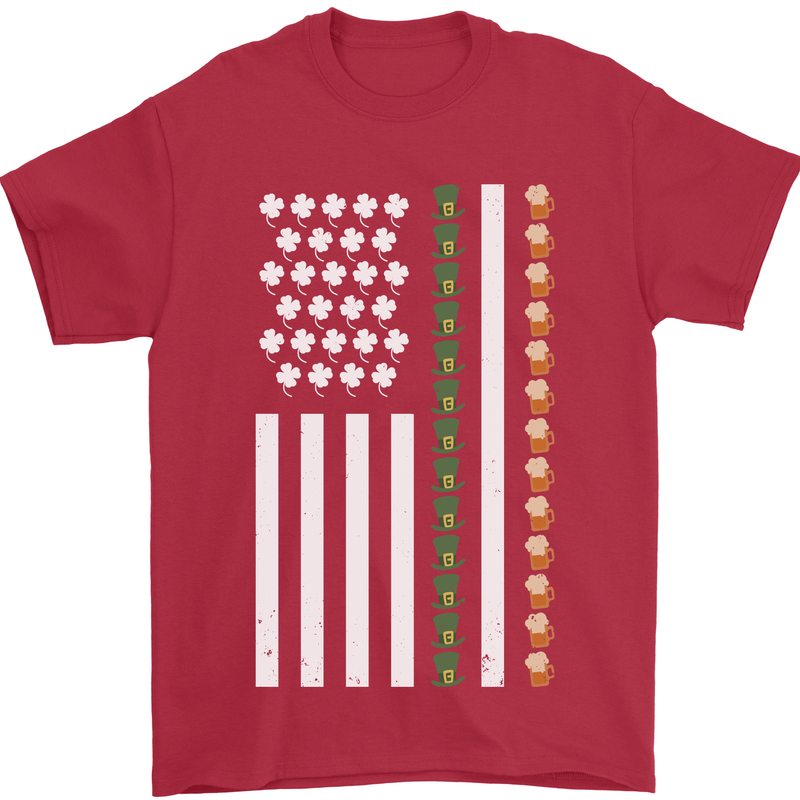 St Patricks Day USA Flag America Beer Alcohol Mens T-Shirt 100% Cotton Red