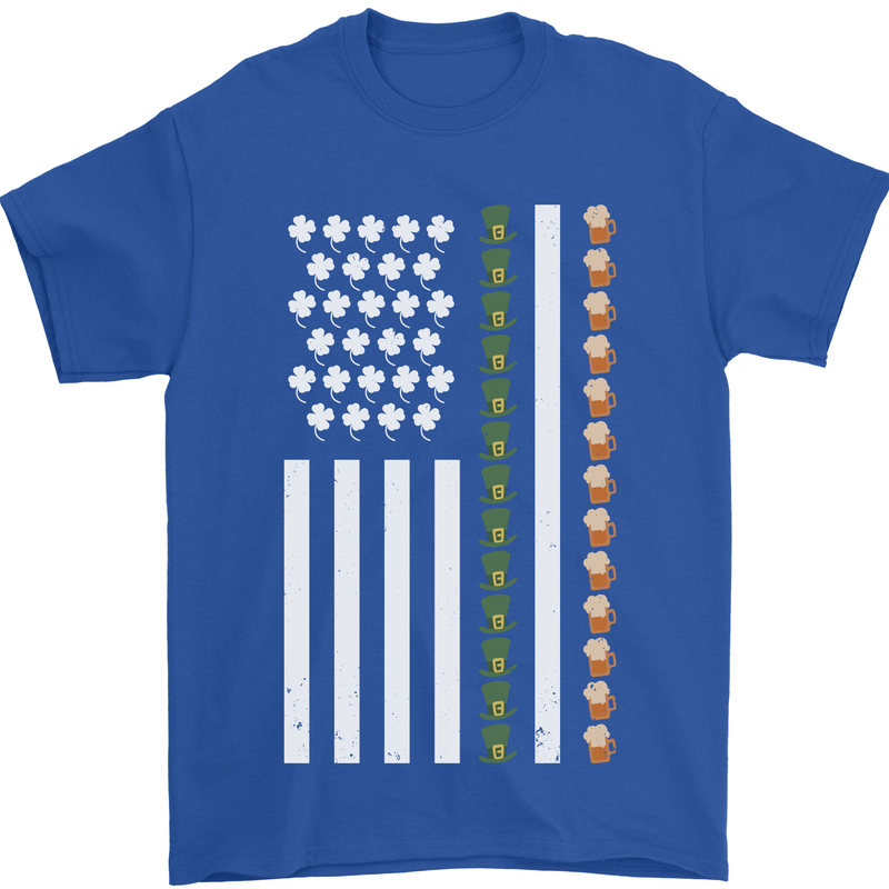 St Patricks Day USA Flag America Beer Alcohol Mens T-Shirt 100% Cotton Royal Blue