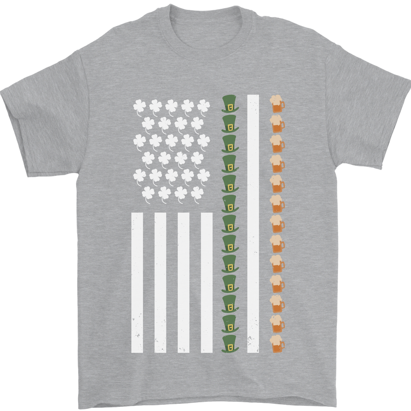 St Patricks Day USA Flag America Beer Alcohol Mens T-Shirt 100% Cotton Sports Grey
